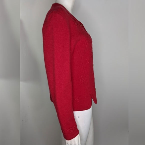 Red Womens M Sweater Boiled Wool Cardigan Classic Style - Picture 4 of 12